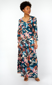 Barcelona Leaf Print Satin Frill Maxi DressDressesMaxi DressLittle Mistress