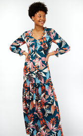 Barcelona Leaf Print Satin Frill Maxi DressDressesMaxi DressLittle Mistress