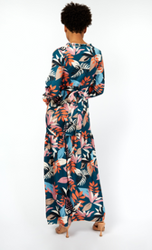 Barcelona Leaf Print Satin Frill Maxi DressDressesMaxi DressLittle Mistress