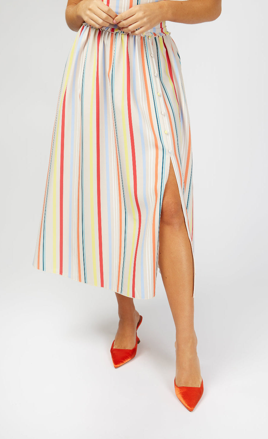 Kassia Stripe Button Detail Midi Skirt Co-ord