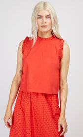 Red Lace Trim Crop TopClothing TopsCrop TopLittle Mistress