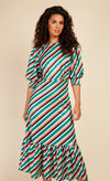 Stripe Satin Pephem Midaxi Dress