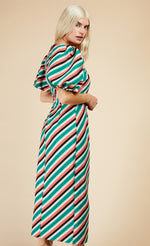 Stripe Asymmetric Neck Midaxi Bodycon Dress
