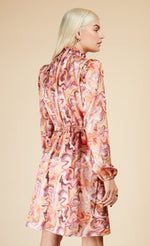 Marble Satin Shirred Mini Dress