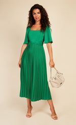 Green Check And Pleated Hem Midaxi Dress
