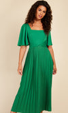 Green Check And Pleated Hem Midaxi Dress