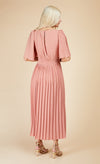 Coral Pink Check And Pleated Hem Midaxi Dress