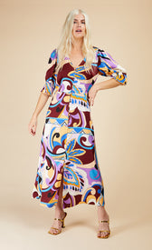 Retro Print Button Front Midi DressDressesDressesLittle Mistress