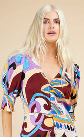Retro Print Button Front Midi DressDressesDressesLittle Mistress