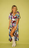 Retro Print Satin Wrap Maxi Dress by Vogue Williams