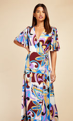 Retro Print Satin Wrap Maxi Dress by Vogue Williams