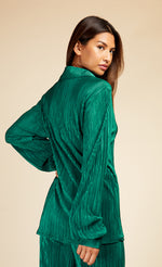 Bottle Green Plisse Shirt by Vogue Williams
