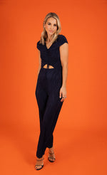 Navy Plisse Tie Detail Jumpsuit by Vogue Williams