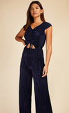 Navy Plisse Tie Detail Jumpsuit by Vogue Williams