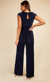 Navy Plisse Tie Detail JumpsuitOne-PiecesJumpsuitsLittle Mistress