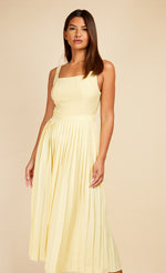Butter Yellow Waffle Texture Pleated Midaxi Dress