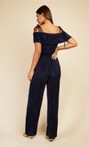 Navy Plisse Cold Shoulder Jumpsuit