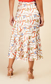 Leaf Print Diagonal Seam Midi Skirt