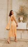 Orange Satin Tie Neck Midaxi Dress