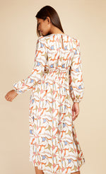 Leaf Print Blouson Sleeve Midaxi Dress