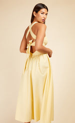 Butter Yellow Tie Back Shirred Midaxi Dress