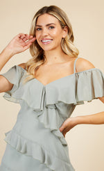 Waterlily Frill Cold Shoulder Midaxi Dress