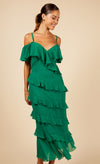 Green Frill Cold Shoulder Midi Dress