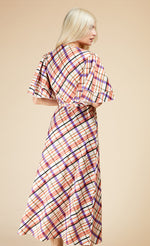 Check Layered Sleeve Midaxi Wrap Dress