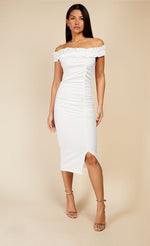White Bardot Midi Bodycon Dress