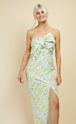 Lemon Floral Print Bow Detail Bandeau Maxi Dress