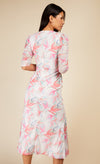 Floral Print Asymmetric Ruched Midi Dress