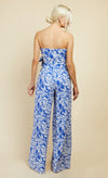 Blue Floral Print Frill Detail Jumpsuit