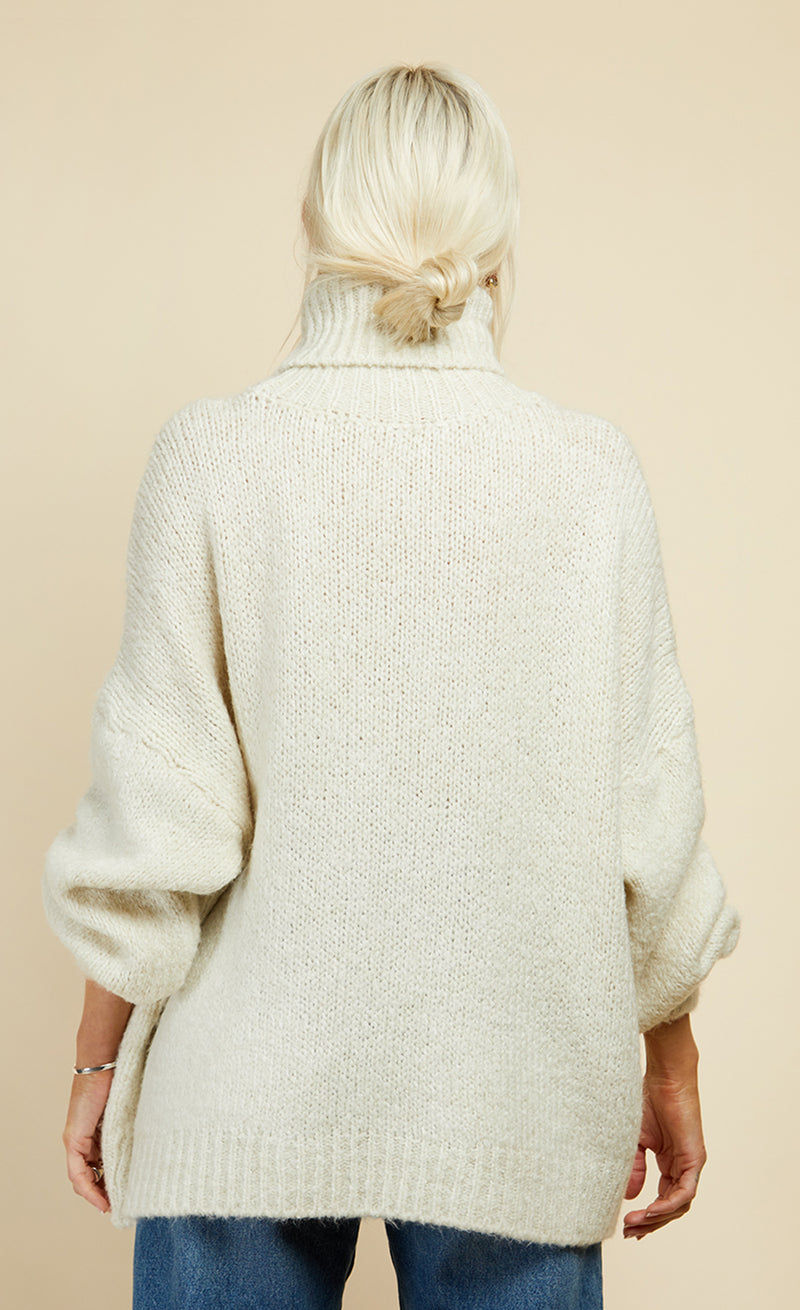 Cream Wool-Blend High Neck Knit Jumper by Vogue Williams