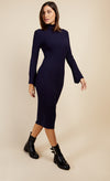 Navy Split Sleeve Rib Knit Midi Dress by Vogue Williams