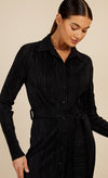 Black Plisse Midi Shirt Dress by Vogue Williams