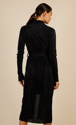 Black Plisse Midi Shirt Dress by Vogue Williams