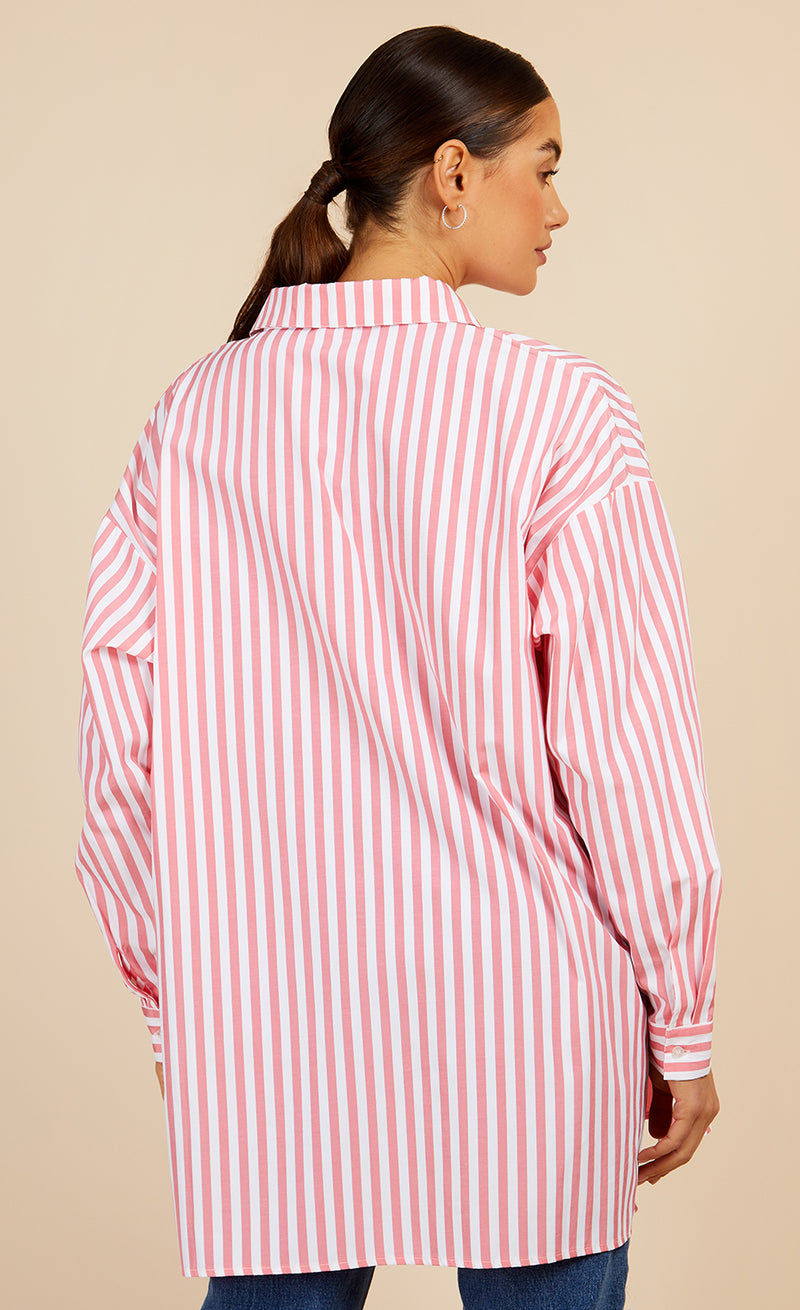 Pink Multi Stripe Oversized Shirt by Vogue Williams