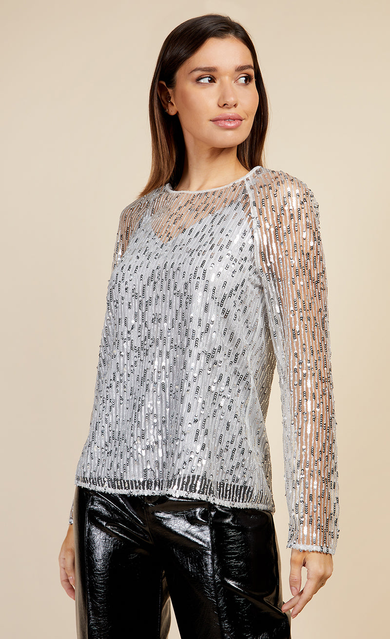 Silver Sequin Mesh Top by Vogue Williams