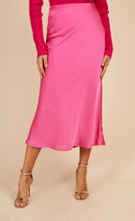 Pink Satin Midi Slip Skirt by Vogue Williams