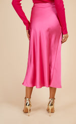 Pink Satin Midi Slip Skirt by Vogue Williams