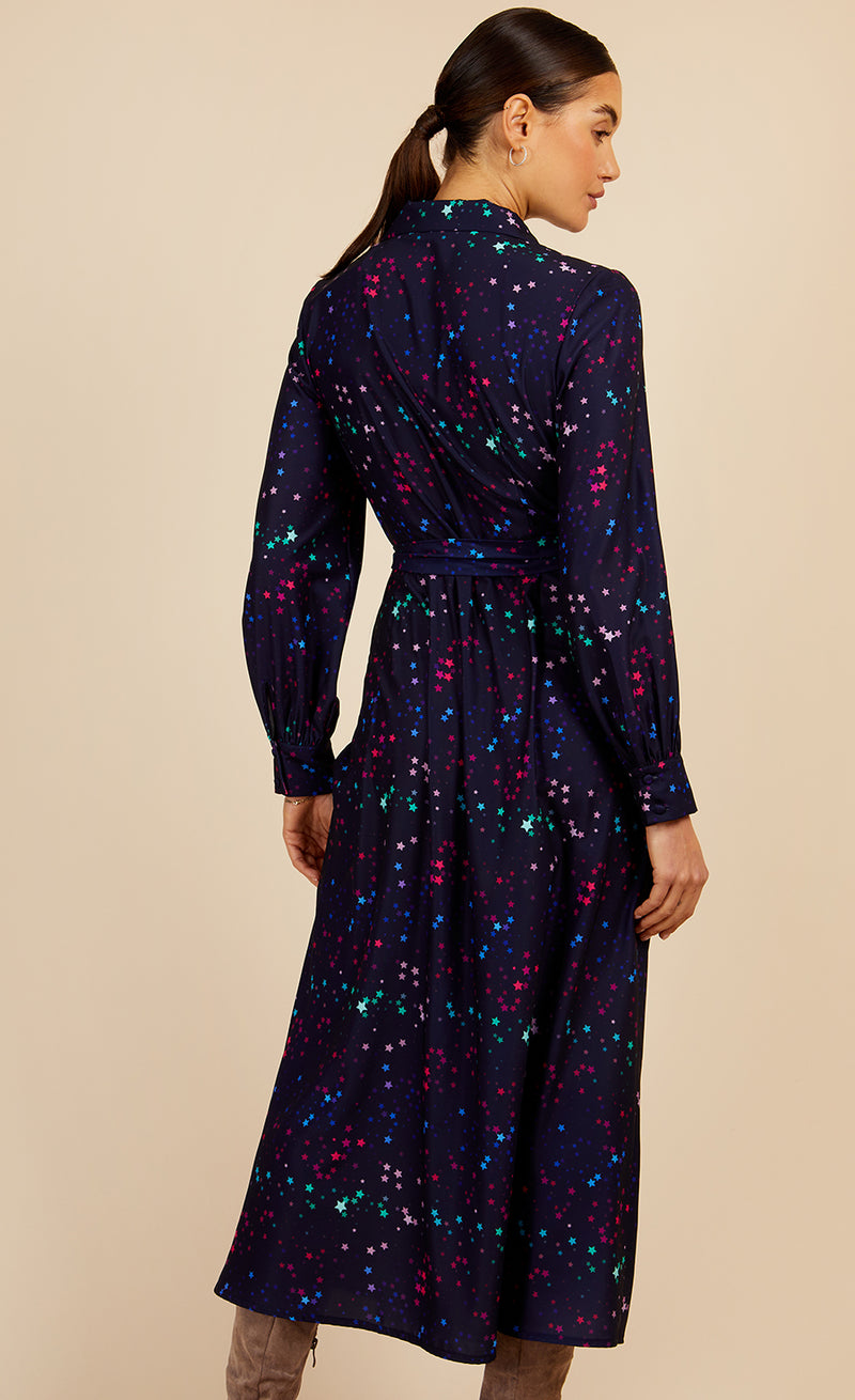 Navy Star Print Midaxi Mock Wrap Dress by Vogue Williams