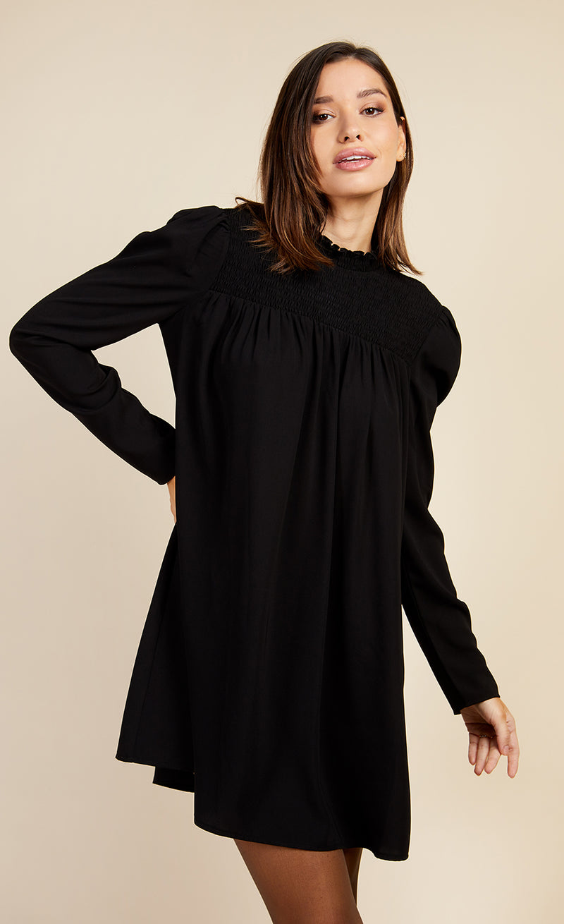 Black Shirred Mini Dress by Vogue Williams