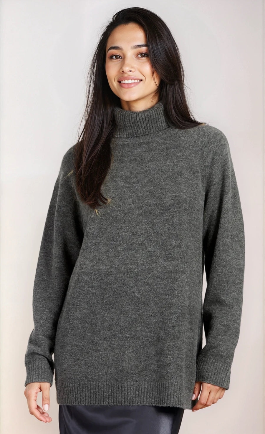 Grey Knit Roll Neck Jumper