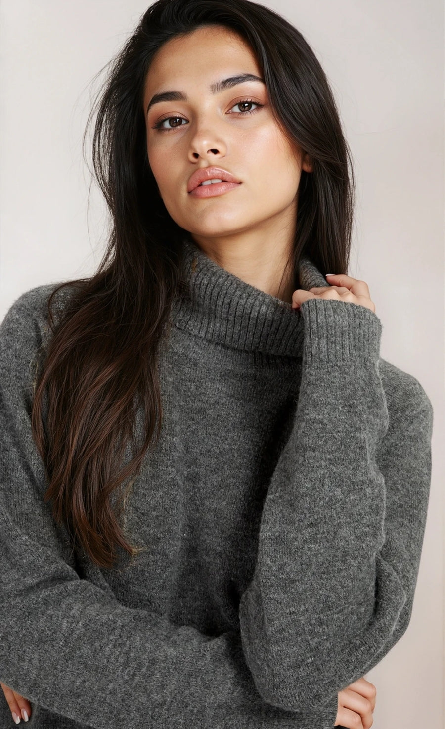 Grey Knit Roll Neck Jumper