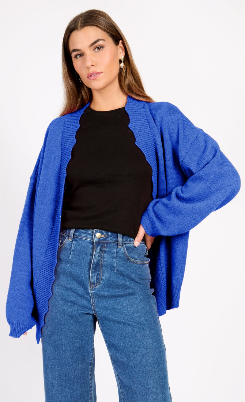Blue Knit Scallop Cardigan