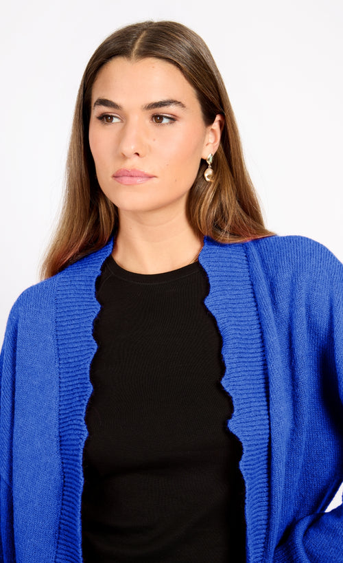 Blue Knit Scallop Cardigan