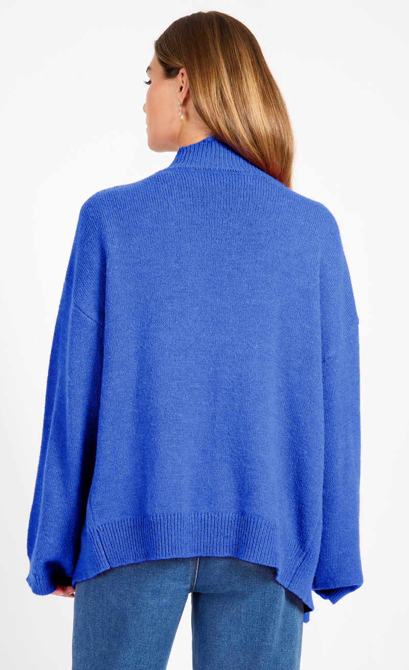 Blue Knit Scallop Cardigan