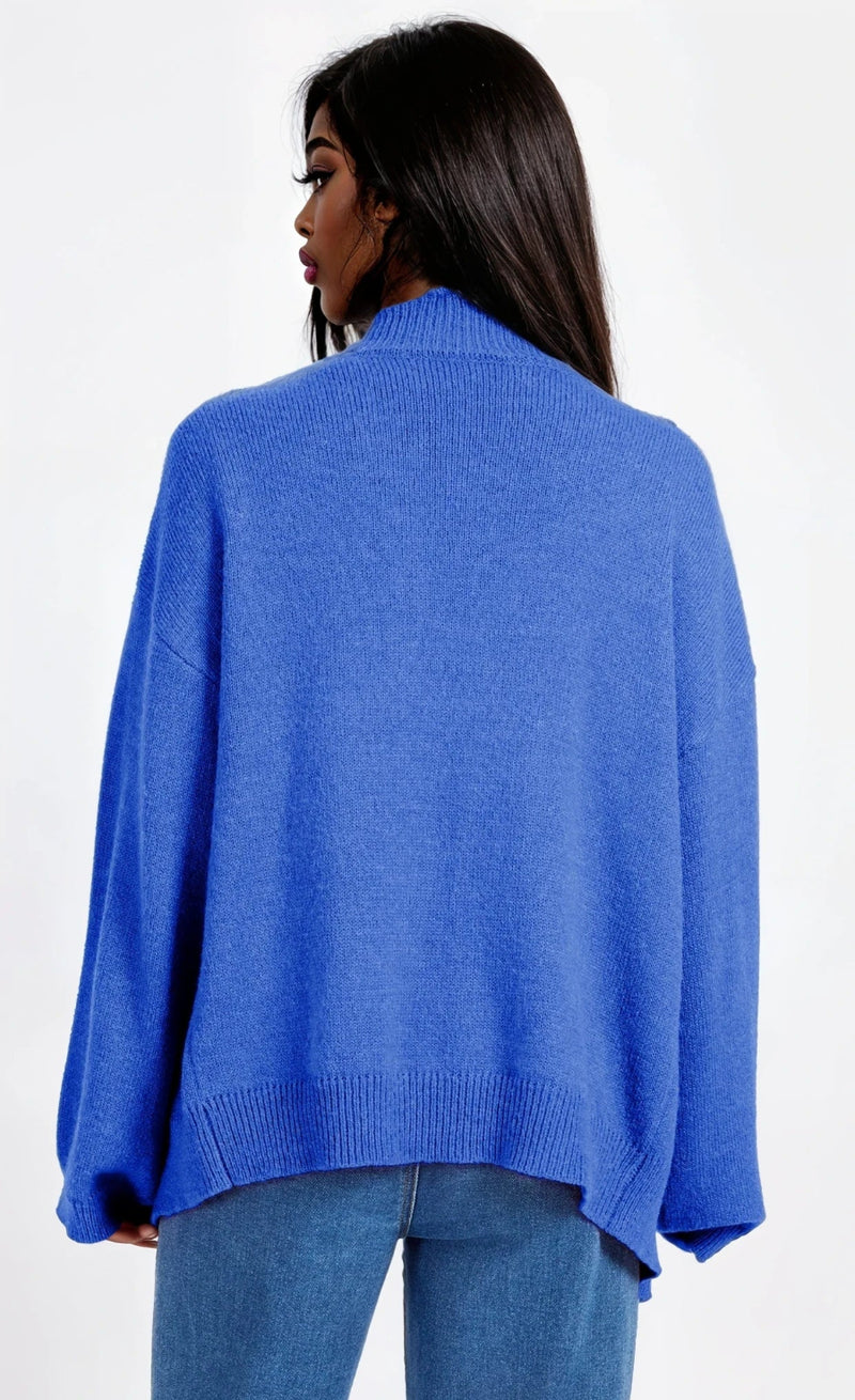 Blue Knit Scallop Cardigan