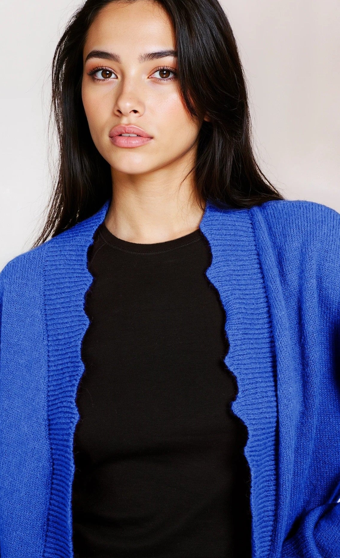 Blue Knit Oversized Scallop Cardigan