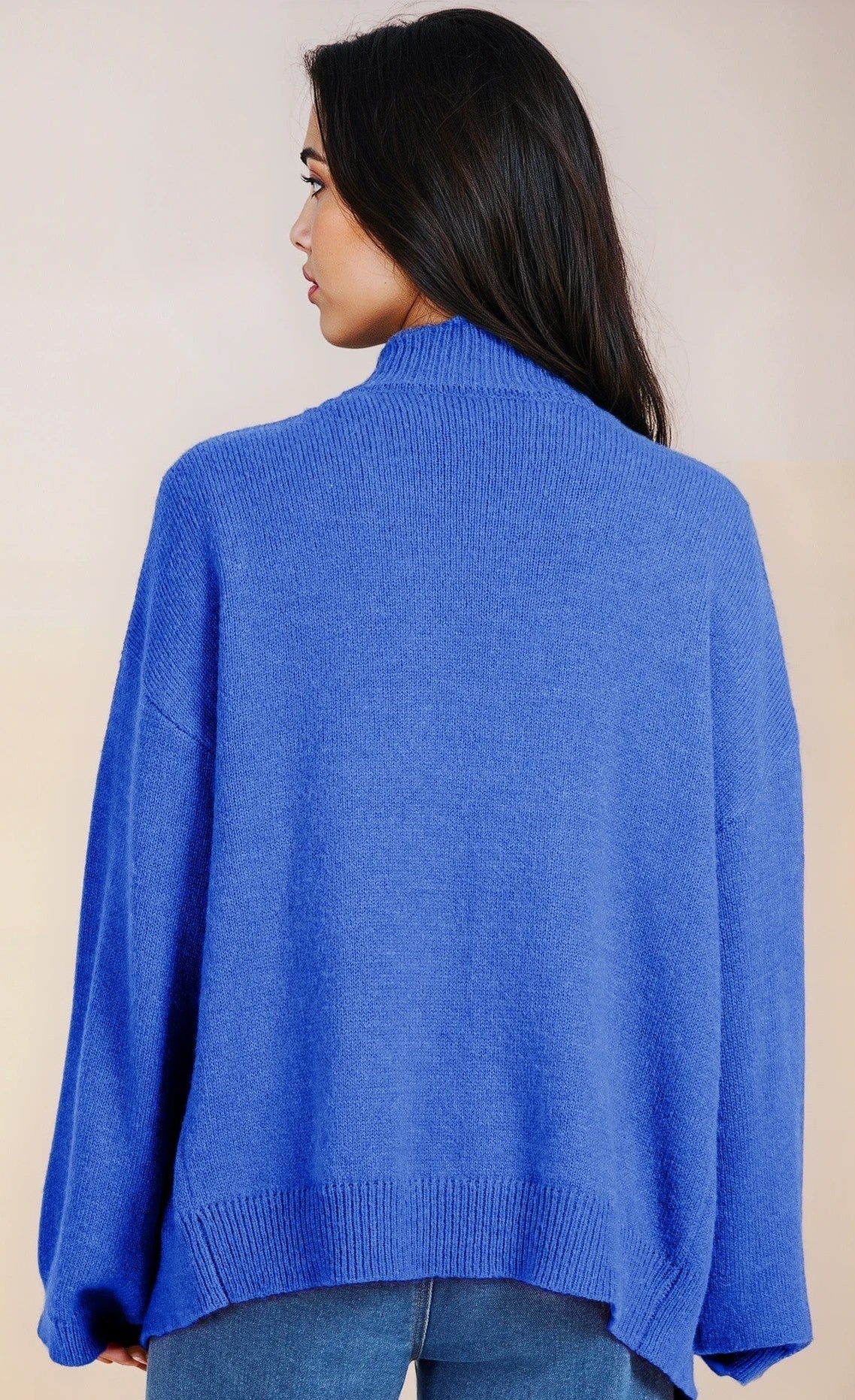 Blue Knit Oversized Scallop Cardigan